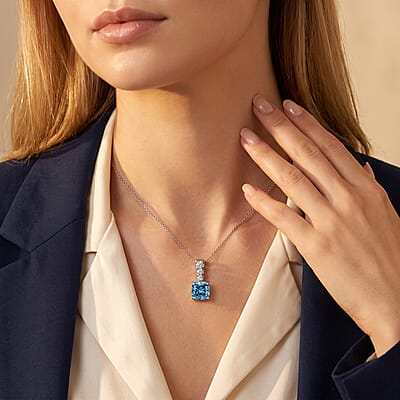 Luxuriant Lab Grown Blue Diamond (IR) and Lab Grown Diamond VS 3.00 ctw Pendant Necklace in Rhodium Over Sterling Silver 20 Inches