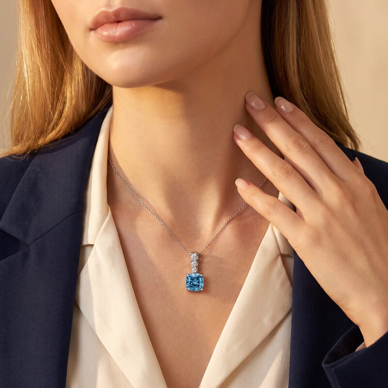 Luxuriant Lab Grown Blue Diamond (IR) and Lab Grown Diamond VS 3.00 ctw Pendant Necklace in Rhodium Over Sterling Silver 20 Inches