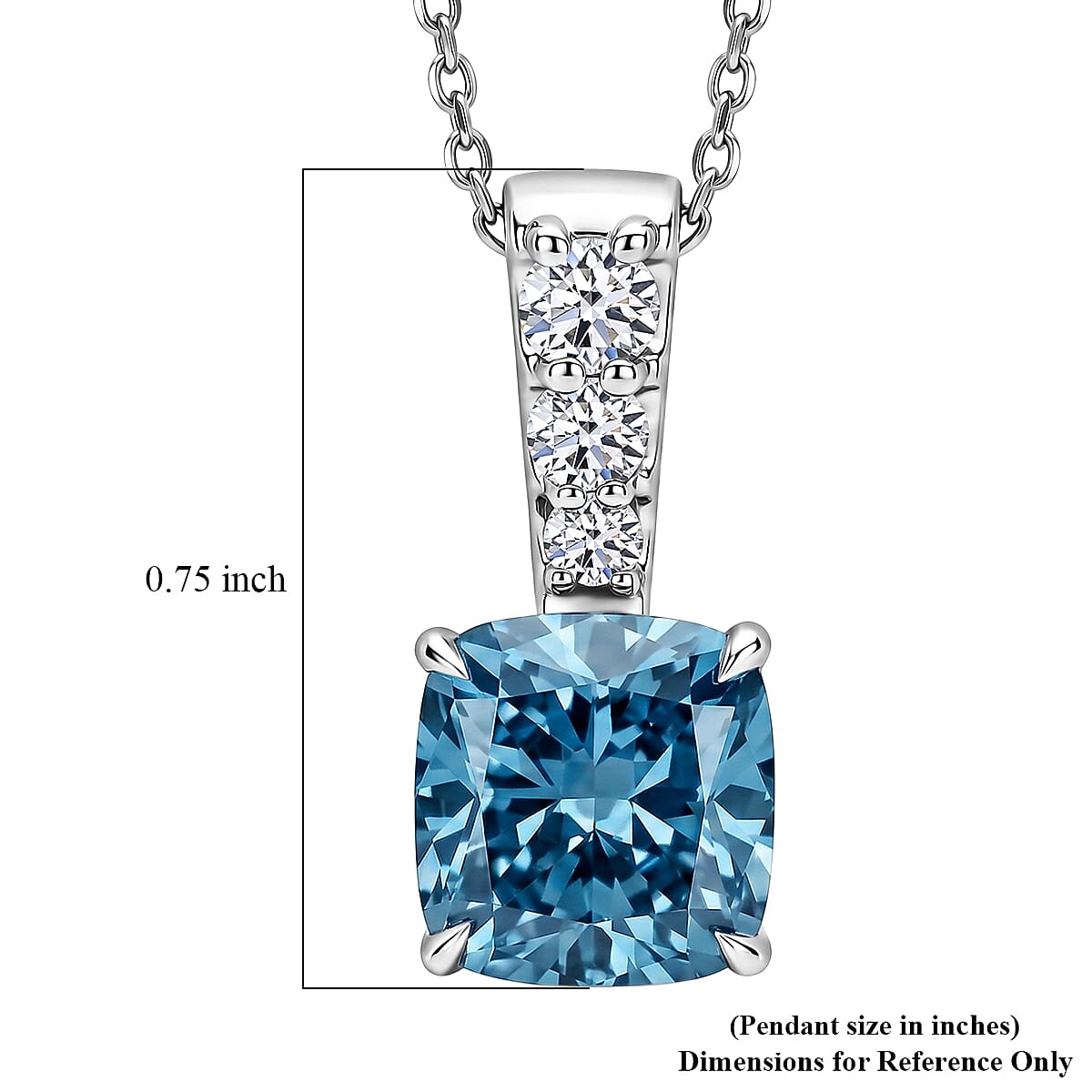 Luxuriant Lab Grown Blue Diamond (IR) and Lab Grown Diamond VS 3.00 ctw Pendant Necklace in Rhodium Over Sterling Silver 20 Inches
