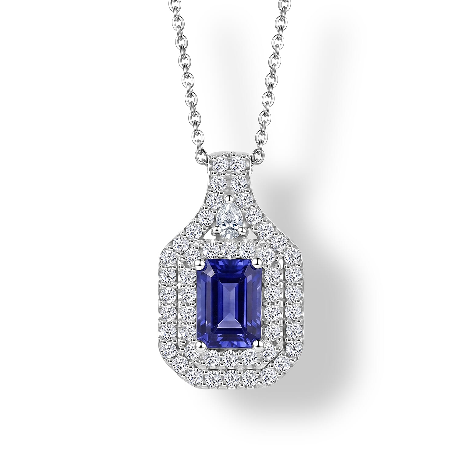 Certified & Appraised D'Joy Premium Tanzanite and Moissanite 1.70 ctw Pendant Necklace in Rhodium Over Sterling Silver 20 Inches