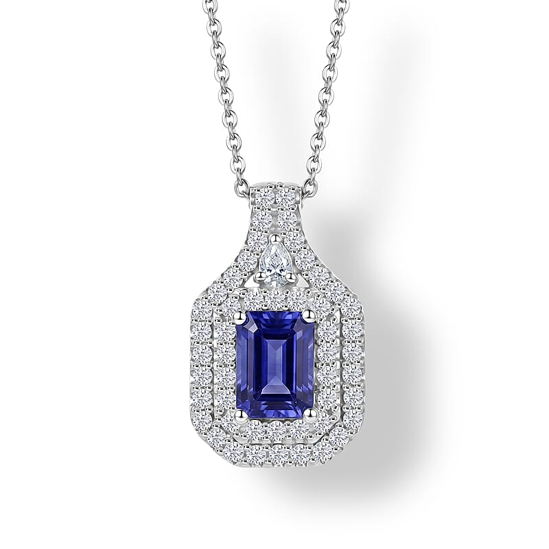 Certified & Appraised D'Joy Premium Tanzanite and Moissanite 1.70 ctw Pendant Necklace in Rhodium Over Sterling Silver 20 Inches