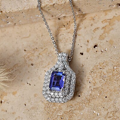 Certified & Appraised D'Joy Premium Tanzanite and Moissanite 1.70 ctw Pendant Necklace in Rhodium Over Sterling Silver 20 Inches