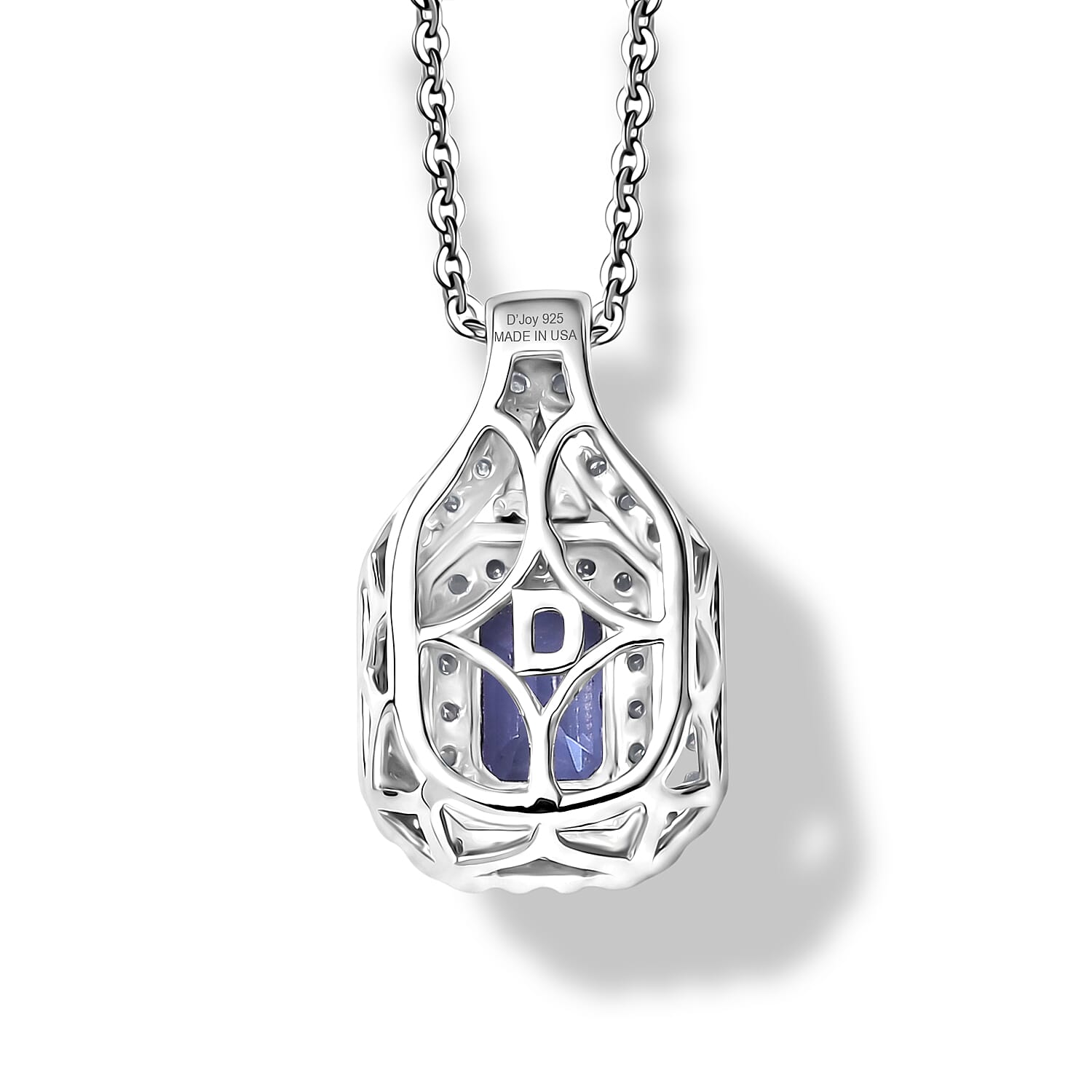 Certified & Appraised D'Joy Premium Tanzanite and Moissanite 1.70 ctw Pendant Necklace in Rhodium Over Sterling Silver 20 Inches