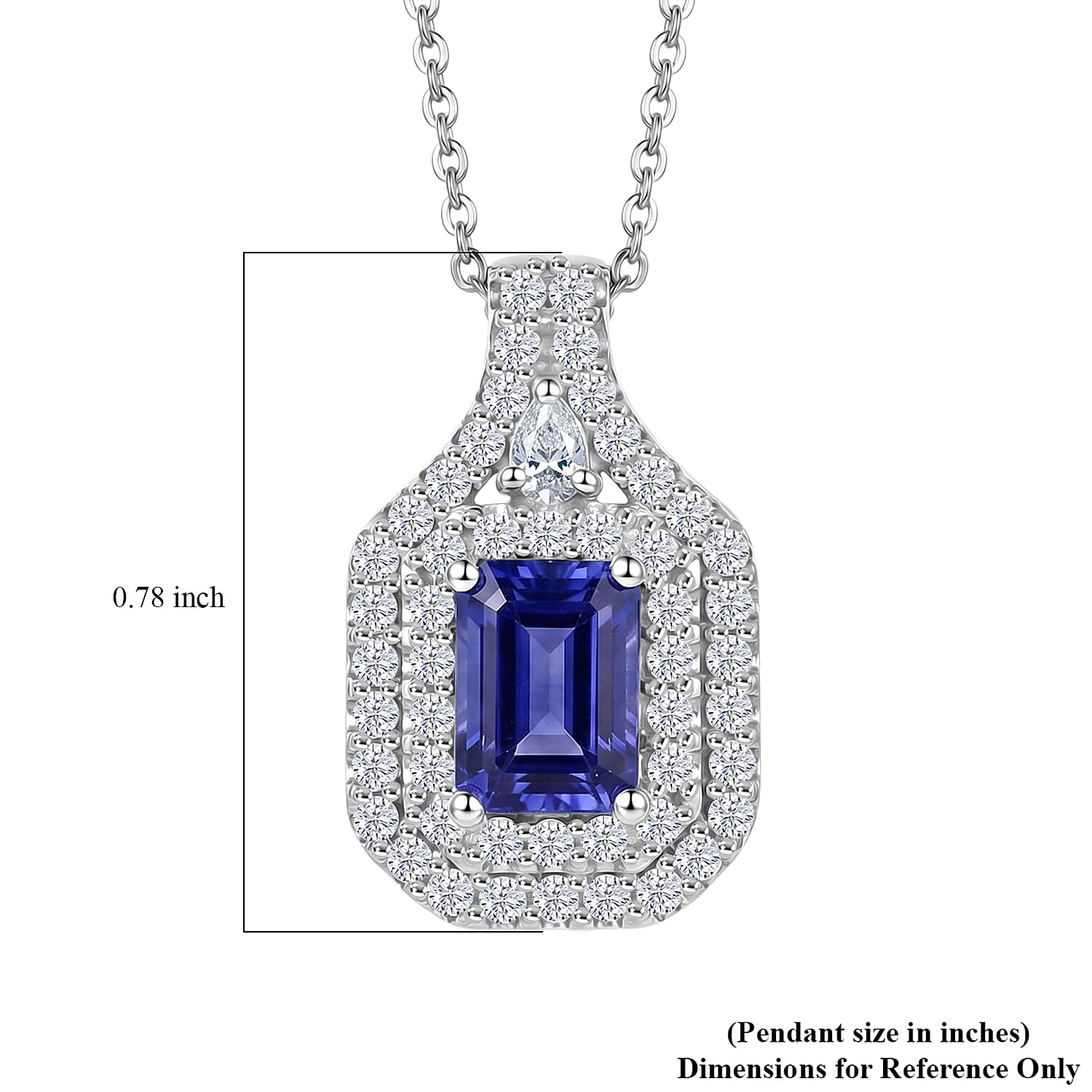 Certified & Appraised D'Joy Premium Tanzanite and Moissanite 1.70 ctw Pendant Necklace in Rhodium Over Sterling Silver 20 Inches