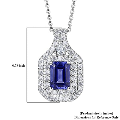 Certified & Appraised D'Joy Premium Tanzanite and Moissanite 1.70 ctw Pendant Necklace in Rhodium Over Sterling Silver 20 Inches