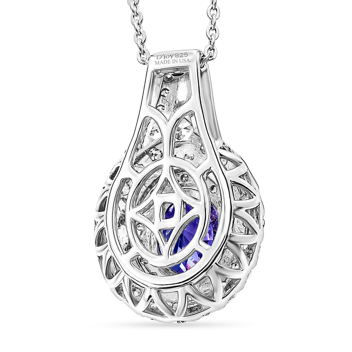 Certified & Appraised D'Joy Premium Tanzanite and Moissanite 2.00 ctw Pendant Necklace in Rhodium Over Sterling Silver 20 Inches  image number 4