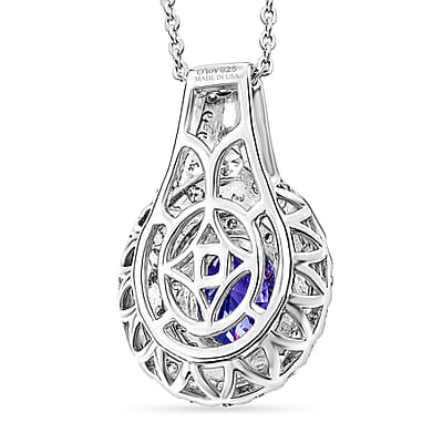 Certified & Appraised D'Joy Premium Tanzanite and Moissanite 2.00 ctw Pendant Necklace in Rhodium Over Sterling Silver 20 Inches