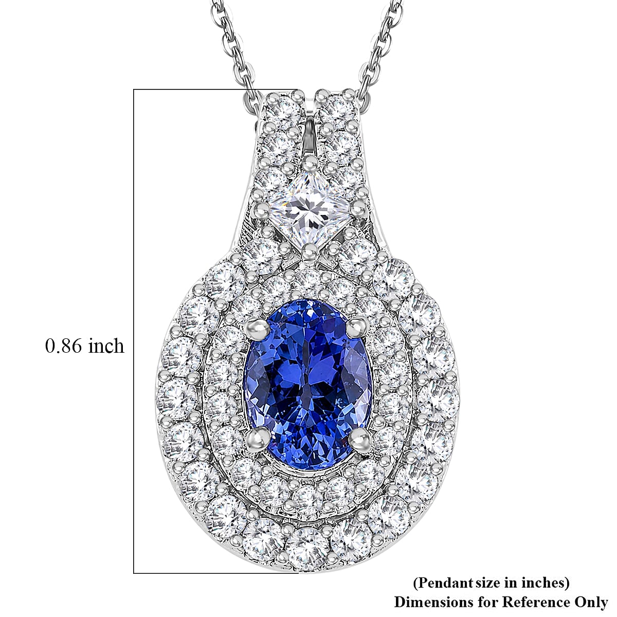 Certified & Appraised D'Joy Premium Tanzanite and Moissanite 2.00 ctw Pendant Necklace in Rhodium Over Sterling Silver 20 Inches  image number 5