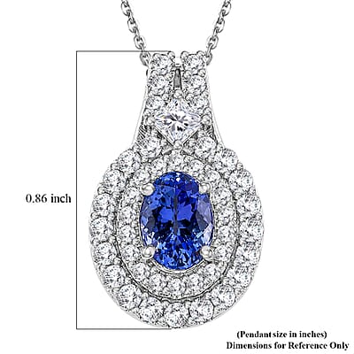 Certified & Appraised D'Joy Premium Tanzanite and Moissanite 2.00 ctw Pendant Necklace in Rhodium Over Sterling Silver 20 Inches