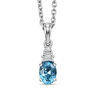 D'Joy Cambodian Blue Zircon and Moissanite 1.40 ctw Pendant in Rhodium Over Sterling Silver with Stainless Steel Necklace 20 Inches