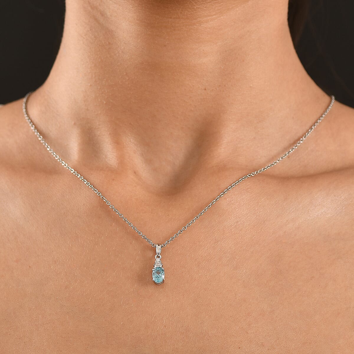 D'Joy Cambodian Blue Zircon and Moissanite 1.40 ctw Pendant in Rhodium Over Sterling Silver with Stainless Steel Necklace 20 Inches image number 2