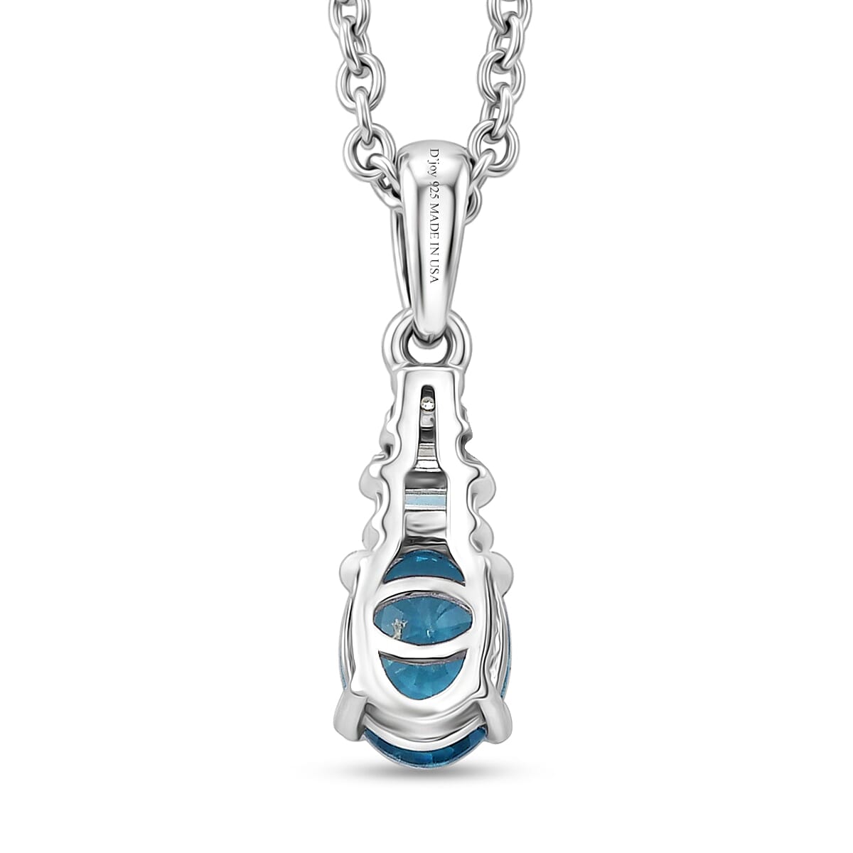 D'Joy Cambodian Blue Zircon and Moissanite 1.40 ctw Pendant in Rhodium Over Sterling Silver with Stainless Steel Necklace 20 Inches image number 4