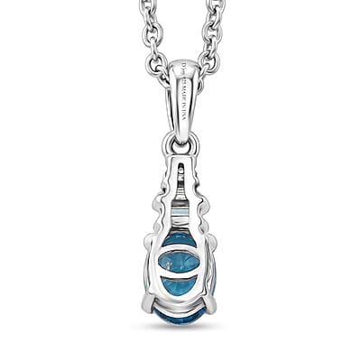 D'Joy Cambodian Blue Zircon and Moissanite 1.40 ctw Royal Twilight Pendant in Rhodium Over Sterling Silver with Stainless Steel Necklace 20 Inches