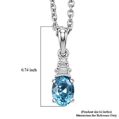 D'Joy Cambodian Blue Zircon and Moissanite 1.40 ctw Royal Twilight Pendant in Rhodium Over Sterling Silver with Stainless Steel Necklace 20 Inches