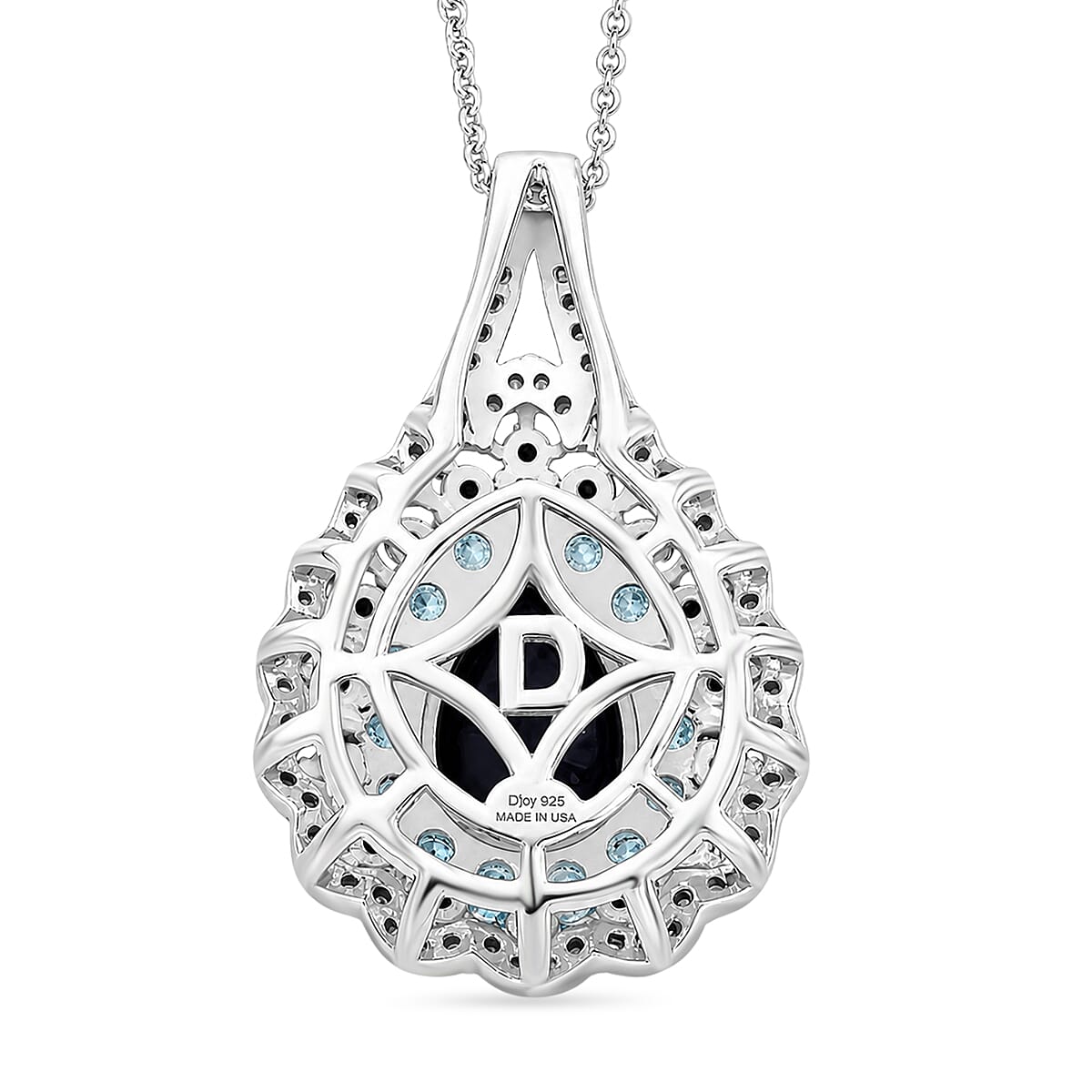 D'Joy Premium Kanchanaburi Blue Sapphire (DF) and Multi Gemstone 4.20 ctw Moonlit Pear Halo Pendant Necklace in Rhodium Over Sterling Silver 20 Inches image number 4