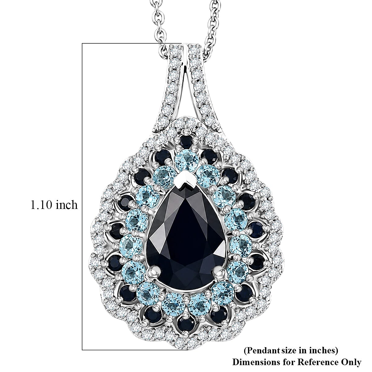D'Joy Premium Kanchanaburi Blue Sapphire (DF) and Multi Gemstone 4.20 ctw Moonlit Pear Halo Pendant Necklace in Rhodium Over Sterling Silver 20 Inches image number 5
