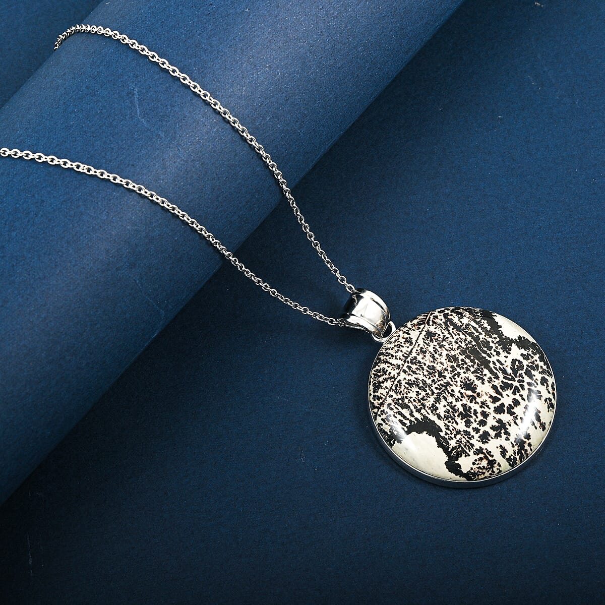 Hand Polished Paint Brush Jasper 40.00 ctw Pendant in Silvertone with Stainless Steel Necklace 20 Inches image number 1
