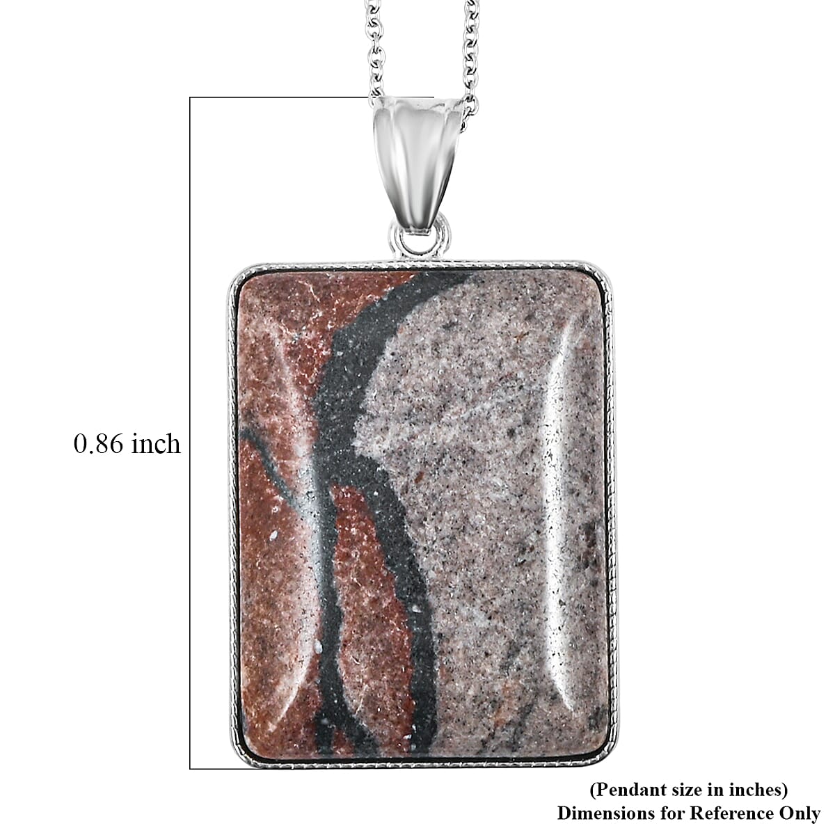 Rectangle Sun Rock Rainbow Picasso Jasper 80.00 ctw Pendant in Silvertone with Stainless Steel Necklace 20 Inches