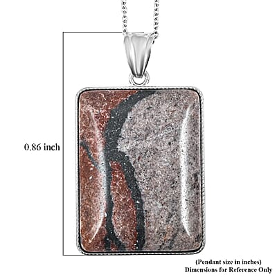 Rectangle Sun Rock Rainbow Picasso Jasper 80.00 ctw Pendant in Silvertone with Stainless Steel Necklace 20 Inches