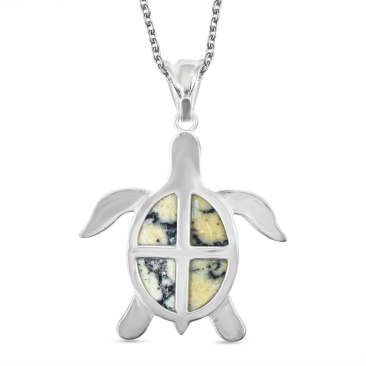 Swimming White Turquoise Jasper 16.00 ctw Pendant in Silvertone with Stainless Steel Necklace 20 Inches
