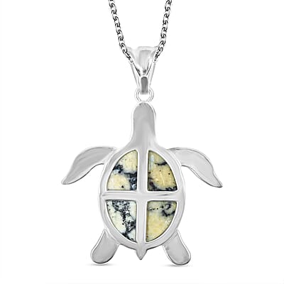 Swimming White Turquoise Jasper 16.00 ctw Pendant in Silvertone with Stainless Steel Necklace 20 Inches