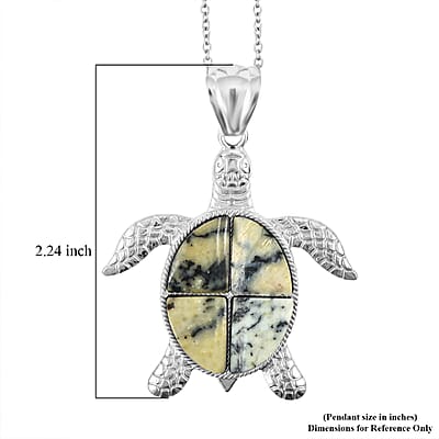 Swimming White Turquoise Jasper 16.00 ctw Pendant in Silvertone with Stainless Steel Necklace 20 Inches