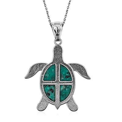 Swimming Green Quartz 16.00 ctw Pendant in Silvertone with Stainless Steel Necklace 20 Inches