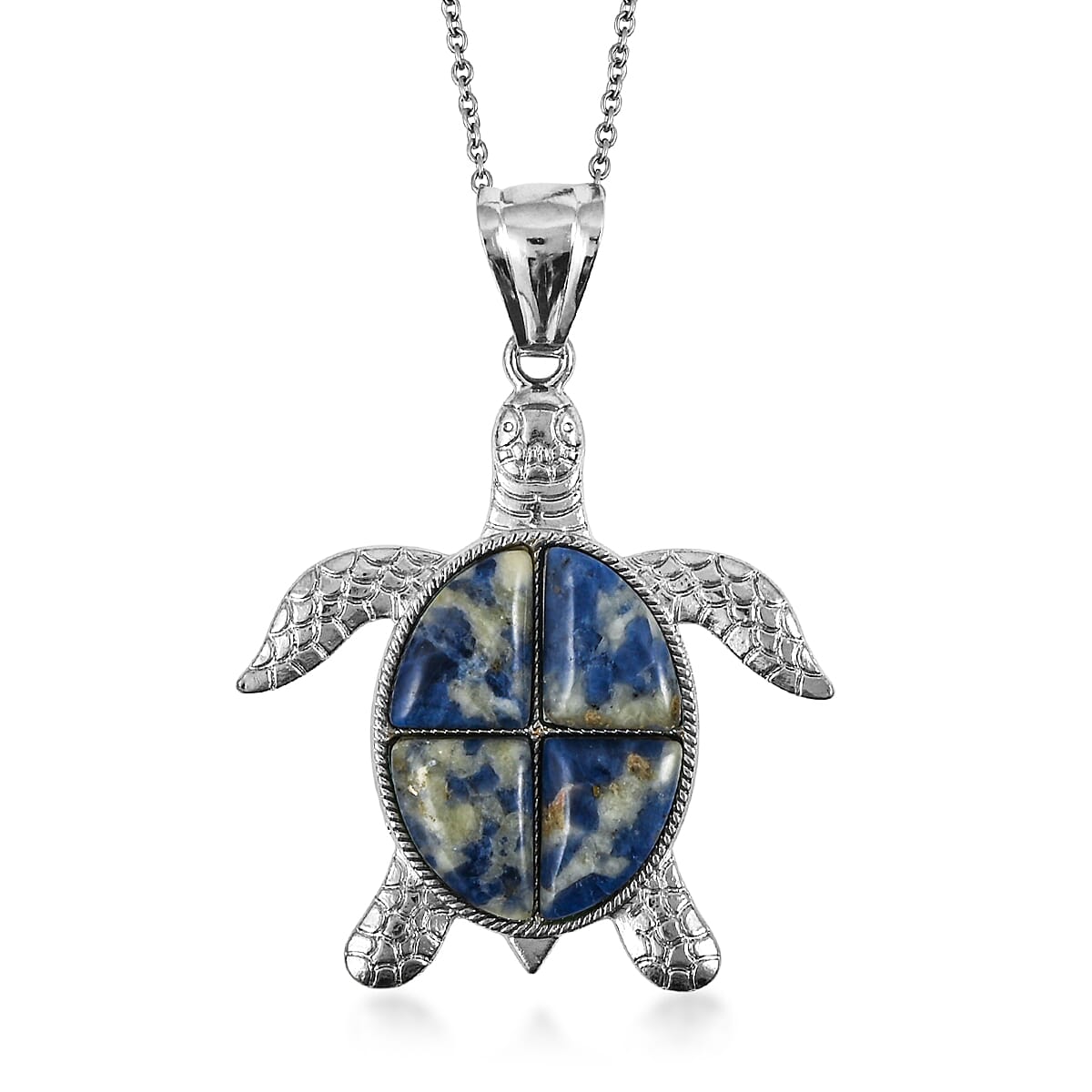 Swimming Brazil Sodalite 16.00 ctw Pendant in Silvertone with Stainless Steel Necklace 20 Inches