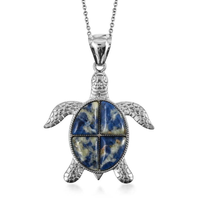 Swimming Brazil Sodalite 16.00 ctw Pendant in Silvertone with Stainless Steel Necklace 20 Inches