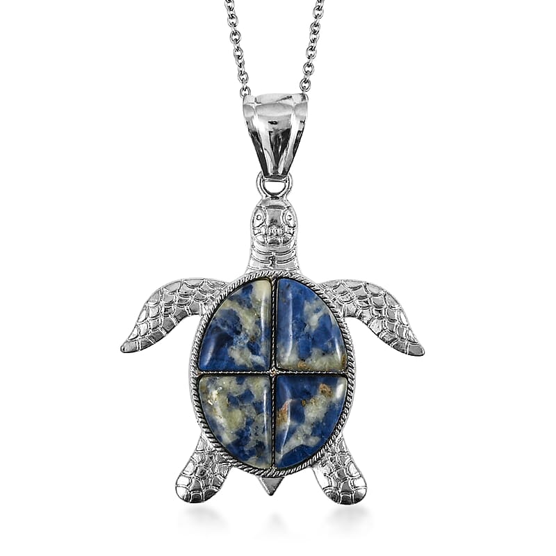 Swimming Brazil Sodalite 16.00 ctw Pendant in Silvertone with Stainless Steel Necklace 20 Inches