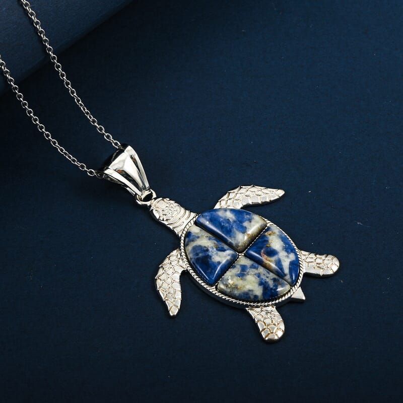 Swimming Brazil Sodalite 16.00 ctw Pendant in Silvertone with Stainless Steel Necklace 20 Inches