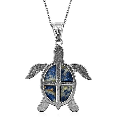 Swimming Brazil Sodalite 16.00 ctw Pendant in Silvertone with Stainless Steel Necklace 20 Inches
