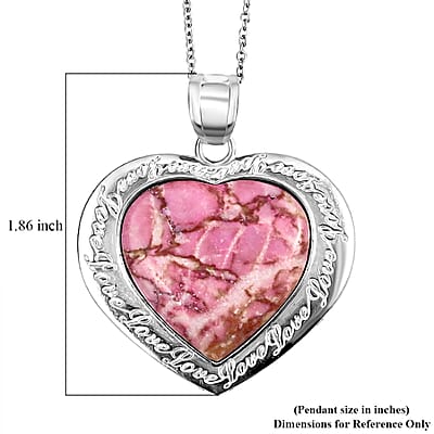 Heart Endless Love Pink Matrix Jasper 20.00 ctw Pendant in Silvertone with Stainless Steel Necklace 20 Inches