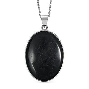 Oval Black Jasper 50.00 ctw Pendant in Silvertone with Stainless Steel Necklace 20 Inches