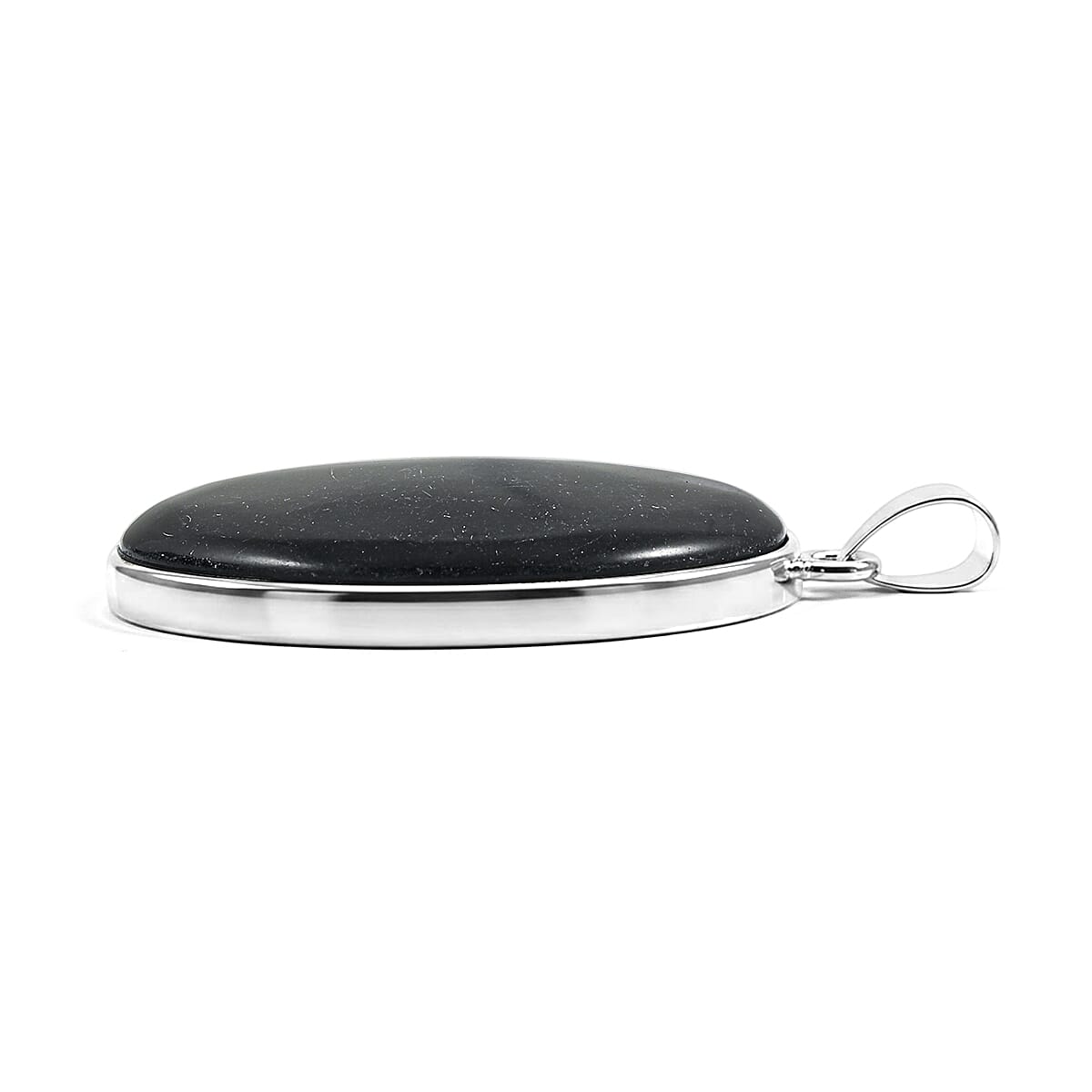 Oval Black Jasper 50.00 ctw Pendant in Silvertone with Stainless Steel Necklace 20 Inches image number 3