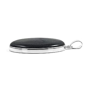 Oval Black Jasper 50.00 ctw Pendant in Silvertone with Stainless Steel Necklace 20 Inches