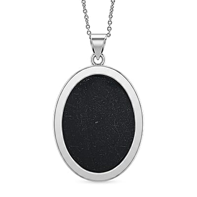 Oval Black Jasper 50.00 ctw Pendant in Silvertone with Stainless Steel Necklace 20 Inches