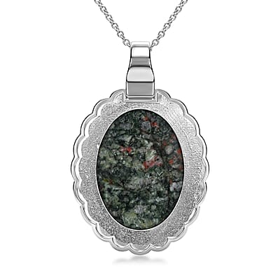 Oval Chinese Ruby 50.00 ctw Pendant in Silvertone with Stainless Steel Necklace 20 Inches