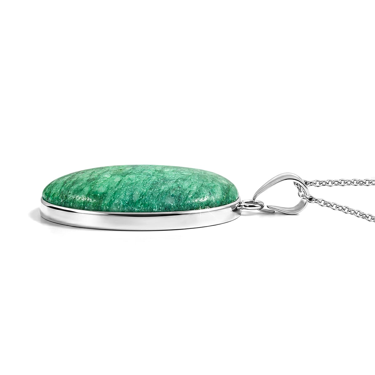 Oval Brazilian Rainforest Jasper 50.00 ctw Pendant in Silvertone with Stainless Steel Necklace 20 Inches