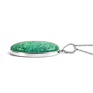 Oval Brazilian Rainforest Jasper 50.00 ctw Pendant in Silvertone with Stainless Steel Necklace 20 Inches