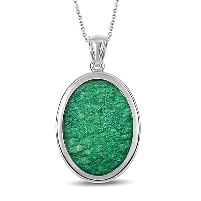 Oval Brazilian Rainforest Jasper 50.00 ctw Pendant in Silvertone with Stainless Steel Necklace 20 Inches