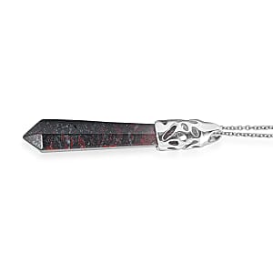 Hexagon Taper Point Poppy Jasper 50.00 ctw Pendant in Silvertone with Stainless Steel Necklace 20 Inches