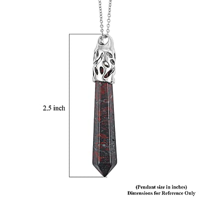 Hexagon Taper Point Poppy Jasper 50.00 ctw Pendant in Silvertone with Stainless Steel Necklace 20 Inches