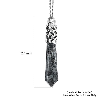 Hexagon Taper Point Black Labradorite 50.00 ctw Pendant in Silvertone with Stainless Steel Necklace 20 Inches