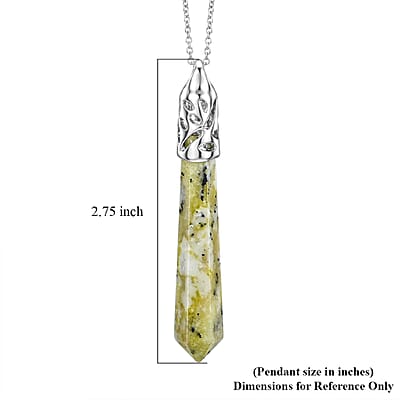 Hexagon Taper Point Yellow Turquoise 50.00 ctw Pendant in Silvertone with Stainless Steel Necklace 20 Inches