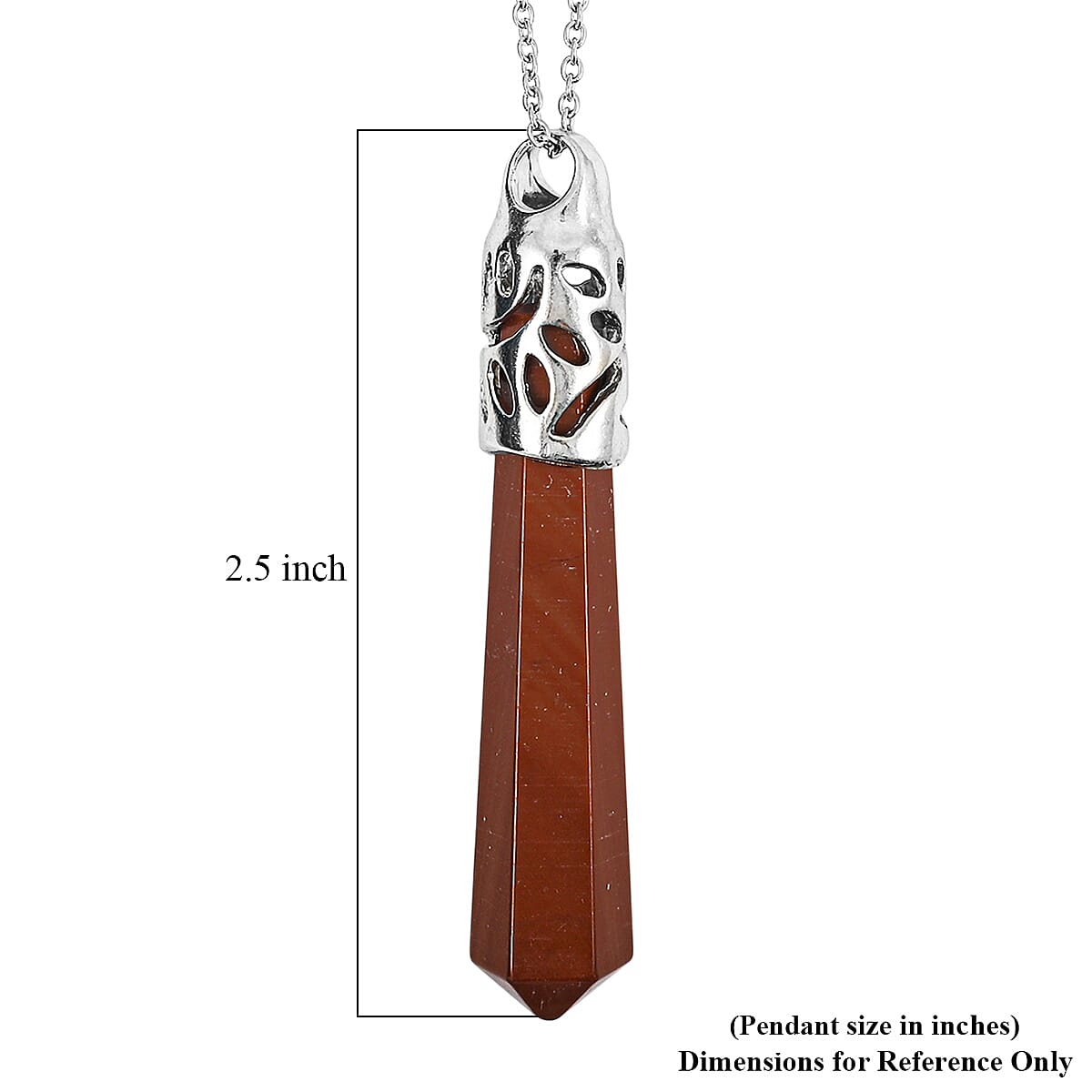 Hexagon Red Jasper 50.00 ctw Pendant in Silvertone with Stainless Steel Necklace 20 Inches