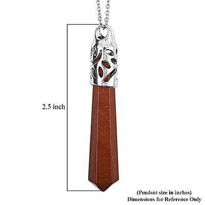 Hexagon Red Jasper 50.00 ctw Pendant in Silvertone with Stainless Steel Necklace 20 Inches