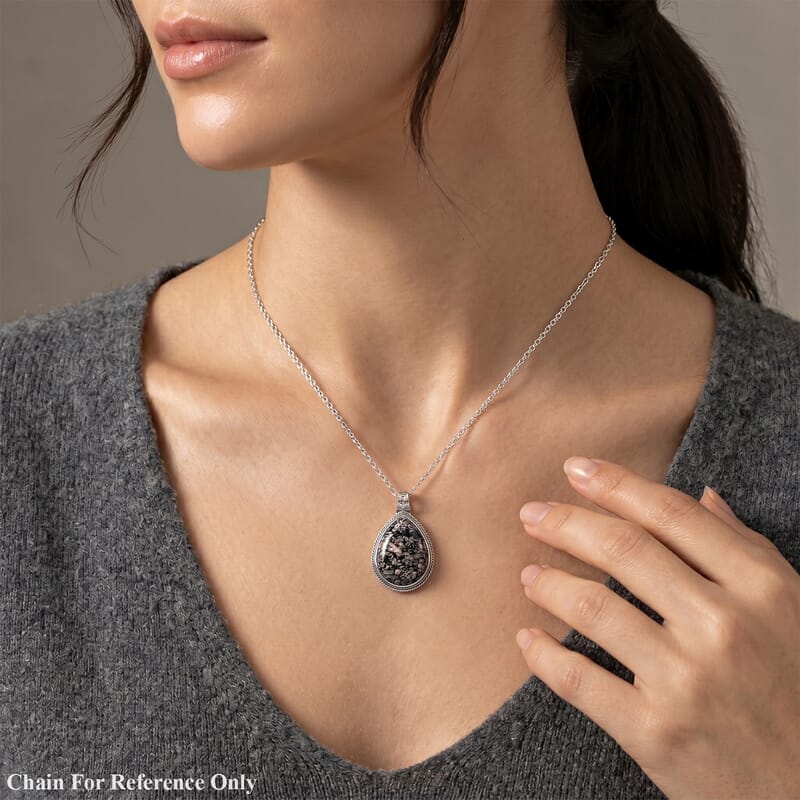 Fossil Jasper 50.00 ctw Pendant in Silvertone with Stainless Steel Necklace 20 Inches