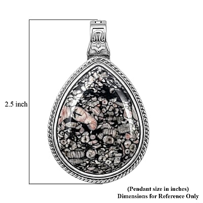 Fossil Jasper 50.00 ctw Pendant in Silvertone with Stainless Steel Necklace 20 Inches