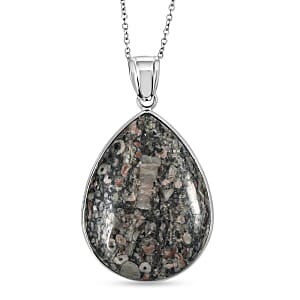 Fossil Jasper 50.00 ctw Pendant in Silvertone with Stainless Steel Necklace 20 Inches